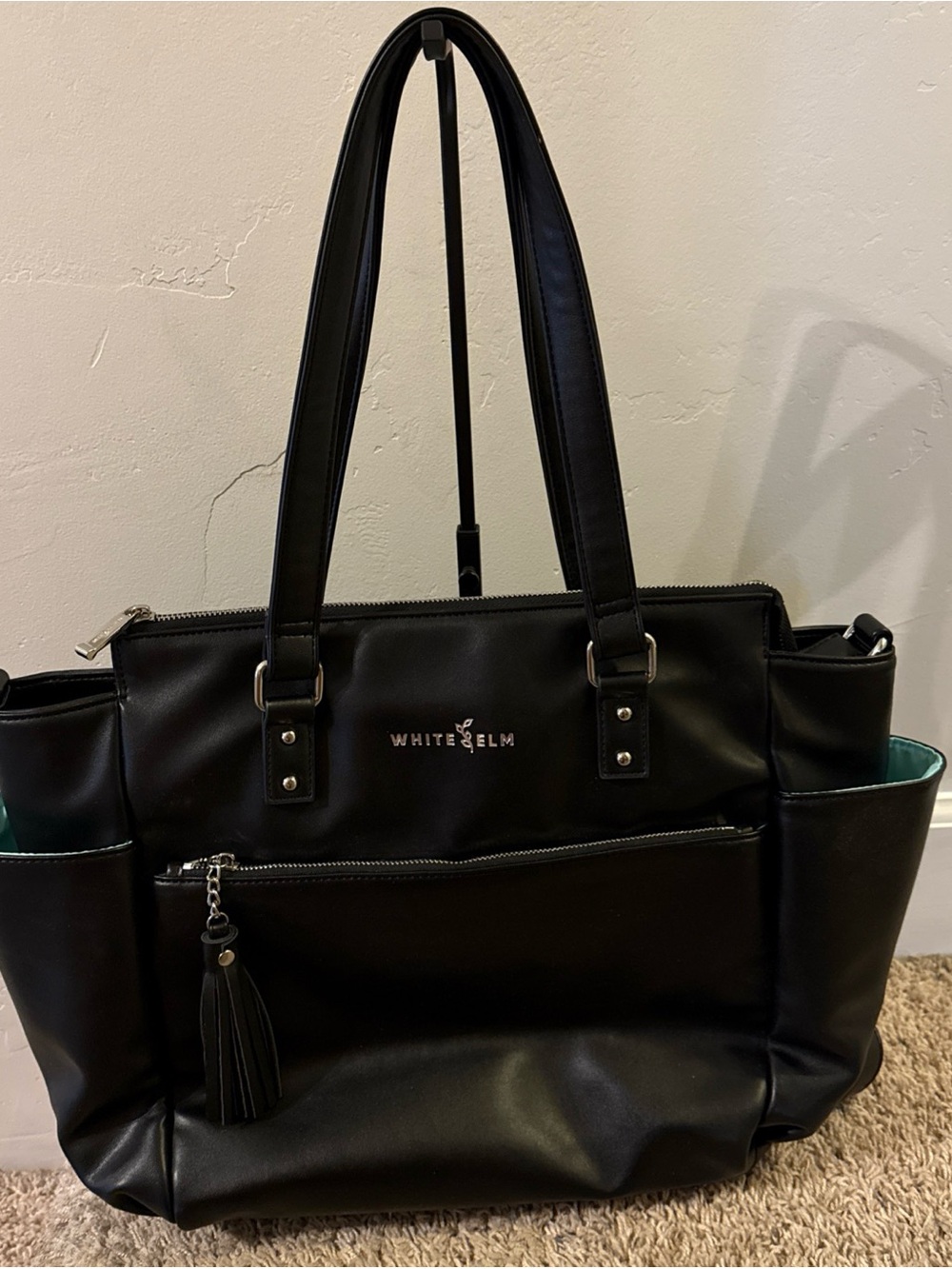 White Elm Black Laptop Tote with Tassel Zip Pocket